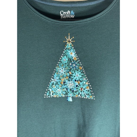 Croft and Barrow Women MED Hunter Green Holiday Bling Christmas Tree  T-Shirt. - Picture 3 of 6